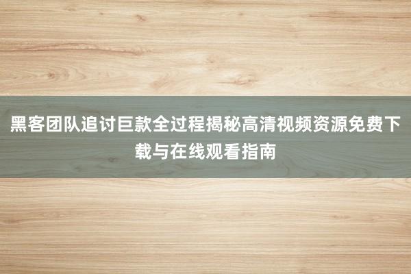 黑客团队追讨巨款全过程揭秘高清视频资源免费下载与在线观看指南