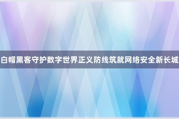白帽黑客守护数字世界正义防线筑就网络安全新长城